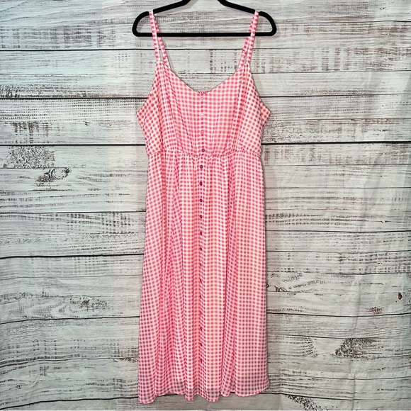 Torrid 2x Barbie Hot Pink Gingham Chiffon Button Midi Dress - Picture 10 of 10